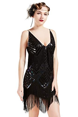 BABEYOND Women's 1920s Flapper Dress V Neck Slip Dress Roaring 20s