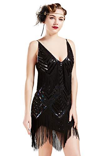 Black Flapper Sexy Costumes - BABEYOND Women's 1920s Flapper Dress V