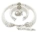 Fashion 21 3 Rows Rhinestone Trimmed Simulated Pearl Choker Necklace, Bracelet, Pierced Earring 3 Set (White)