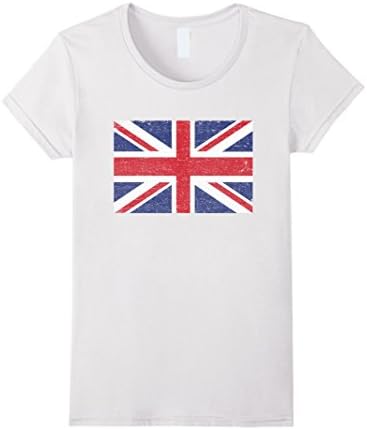 Womens UK Flag Union Jack Tee Vintage British Retro Flag T-shirt Small White