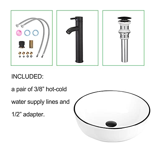 KSWIN Ceramic Bathroom Vessel Sink, Above Counter Vanity Sink with Faucet and Pop up Drain Combo