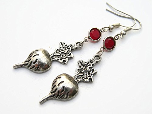 Beet Birthstone Earrings, Personalized Radish Vegetable Earrings, Veggies Charm Earrings, Foodie Jewelry Gift