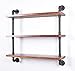 Diwhy Industrial Pipe Shelving Bookshelf Rustic Modern Wood Ladder Storage Shelf 3 Tiers Retro Wall Mount Pipe Design DIY Shelving (Black, L 36
