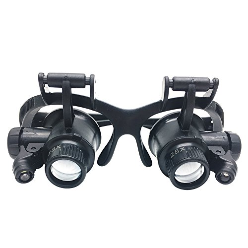 Head Wearing Magnifying Lens,GenLed 10X 15X 20X 25X Replaceable Magnifying Glass with Double LED Lights Eye Glasses Lens Magnifier Loupe Jeweler Watch Repair Tools Microscope
