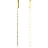 Solid 14k Gold Bar Dangling Tassel Earrings for Women