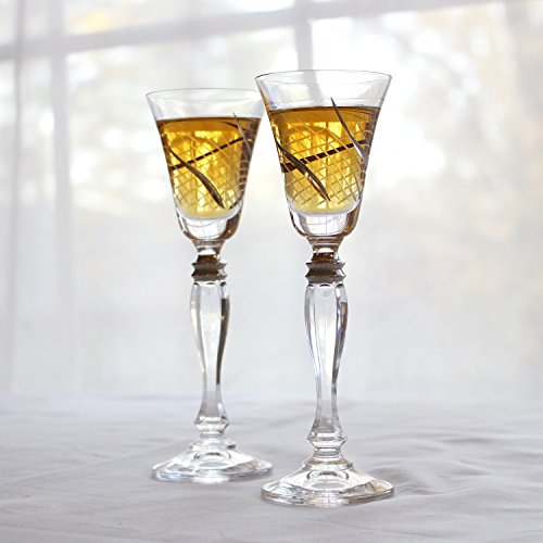 Set of 6 Handcrafted Cordial Liqueur Crystal Glass Drinking Glasses with Real Platinum Detailing, Luxurious Gift for Men and Women - For Scotch, Vodka, Spirits, Liquors & Schnapps, 7" Height, 2 oz
