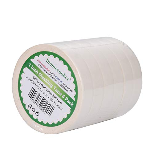 6 Pack 1 inch Masking Tape. 60 Yard Roll 6Pack = 360 Multi-Use, Easy Tear Tape. Great for Labeling, Painting, Packing and More. Adhesive Leaves No Residue. - Thumbnail 2