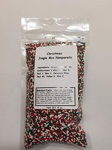 Christmas Jingle Mix Candy Nonpareils Sprinkles (Red, White and Green) (4 oz)