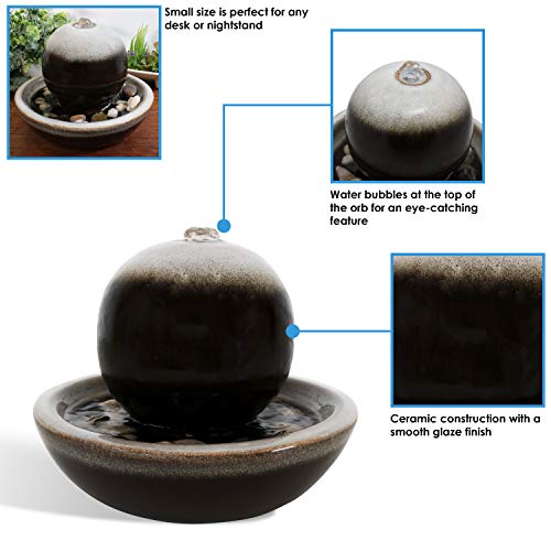 Sunnydaze Ceramic Tabletop Water Fountain with Modern Orb Design and
