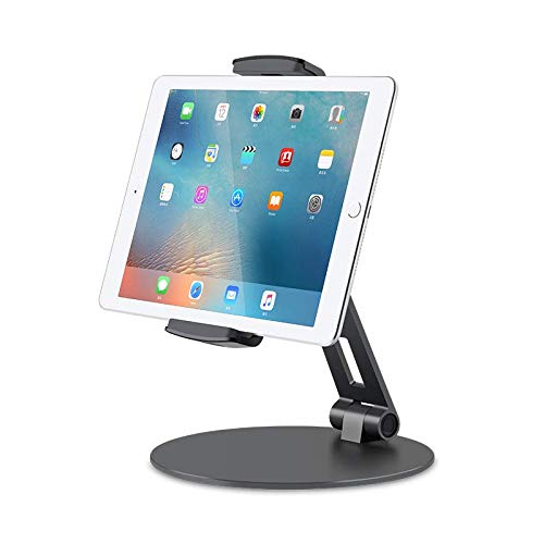 Thingy Club Tablet Stand Holders with Adjustable Range and Height-Viozon Aluminum Stand for ipad/ipad pro/ipad Mini/Cellphone/Kindle Desk Holder fits 4-14inches, 360° Swivel Adjustable Base (Grey)