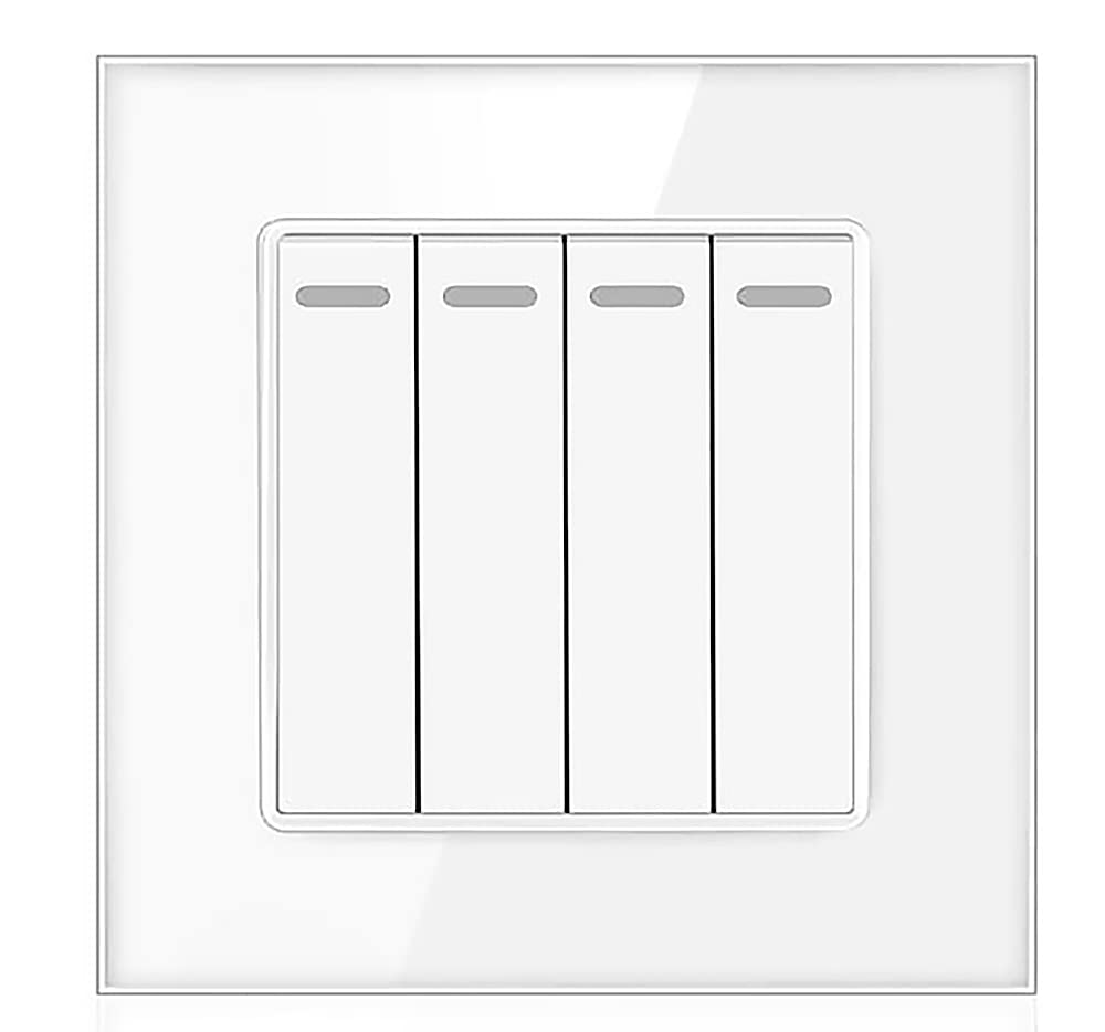 1/2 / 3 Gang 2 Way White/Black/Grey Crystal Glass Panel Light Switch On and Off Rocker Wall Switch Interruptor 16A (4 gang 2 way white)