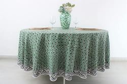 Ridhi Basil Green 100% Cotton Round 110 Tablecloth