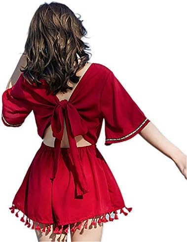 Amazon 鮮やかな日々 ビーチウエア レディース ワンピース ショートパンツ 砂浜 休暇 タッセル セクシー おしゃれ 紅 ワンピース チュニック 通販