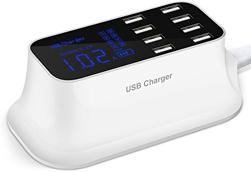 USB Charger, RISETECH 40W 8A 8-Port Desktop USB Charger Hub Charging Station with Smart Identification and LED Display for iPhone X/8/7/6s/Plus, Galaxy S8/S7/Edge, Note 8/5, iPad, LG, HTC &amp; More