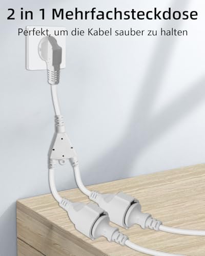 GELRHONR 90 ° Verlängerungskabel, 2 Fach Schuko Steckdosen verlängerungskabel IP44/250V16A Schutzkontakt Typ F (CEE 7/7) Steckdosen auf Buchse, für Außenbereich，Zuhause,Küche, Büro (Weiß 1 to 2) thumbnail 2