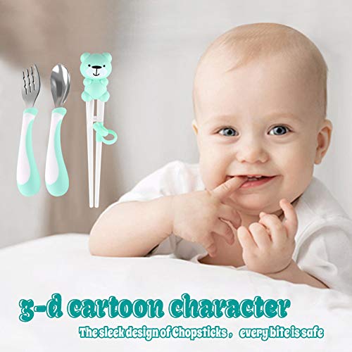 Training Helper Chopsticks Stainless Steel Spoon, Fork and Case Set for Children Kids