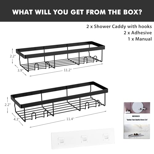 Moforoco Shower Caddy Shelf Organizer Rack, Self Adhesive Black Bathroom Shelves Basket, Home Farmhouse Wall Inside Organization and Storage Decor Rv Accessories, First Camper Apartment Essentials