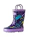 OAKI Kids Rubber Rain Boots Easy-On Handles, Purple Unicorns, 7T US Toddler