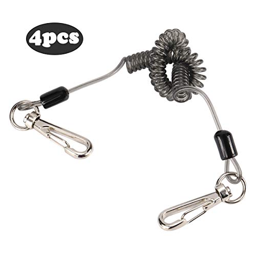 BB Hapeayou Coil Lanyard (4pcs) Safety Heavy Duty Retractable Coiled Tether with Carabiner for Fishing Tackle, Pliers, Kayak, Boating, Tools (Black)