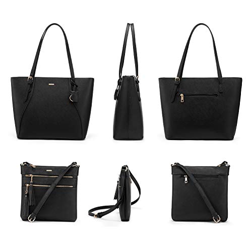 LOVEVOOK Borsa a Mano Donna Nera, Borsetta da Donna Elegante Borsa a Spalla Portafoglio 3pcs, Grande Borsa a Tracolla Donne Moda Borsetta Tote Nero, Miglior Regalo per la festa della Mamma