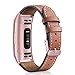Mornex Leather Band Compatible with Fitbit Charge 3/ Charge 4, Replacement Genuine Leather Bands for Women Men(Pink Connector and Brown)