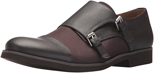 Calvin Klein Men's Finch Nappa Calf Lthr/Ballistic NYL Monk-Strap Loafer, Dark Brown, 13 M M US