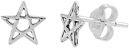 Sterling Silver Wiccan Pentacle Pentagram Star Stud Earrings