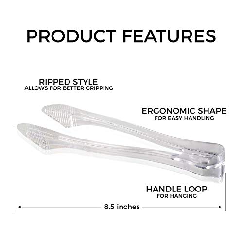 [12 Pack] Plastic Serving Tongs, 8.5 Inch Heavy Duty Disposable Utility Tongs (Clear) - Thumbnail 6