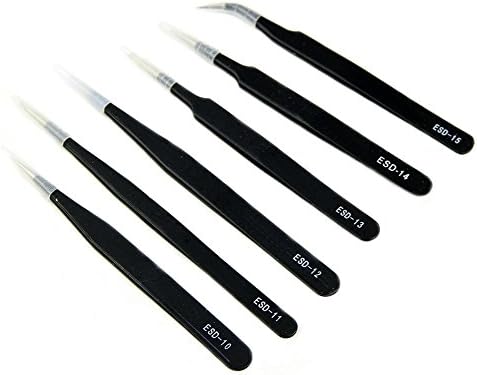 HiYi Weezers Non-Magnetic Forceps Anti-Static Black Pack of 6PCS ESD Hand Tool Set Safe Repair Tools