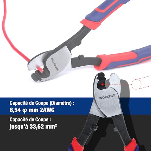 WORKPRO Cable Cutter Pliers 210 mm, Electrician Cutting Pliers Ideal for Cutting Electric, Copper, or Aluminium Cables
