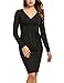 ANGVNS Women Sexy V-Neck Long Sleeve Pleated Bodycon Pencil Dress