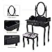 Giantex Vanity Set with Oval Mirror and Cushioned Stool, Wood Dressing Table with Drawers Storage Shelf, Bedroom Bathroom Makeup Table with Rotatable Mirror for Girls Women (Black, 1 Drawer)