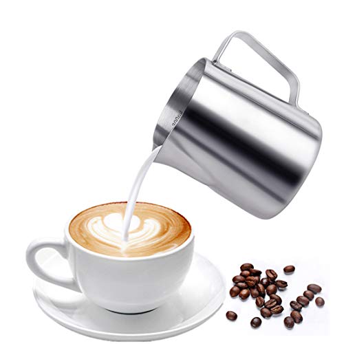 iMucci 12 oz 304 18/8 Stainless Steel Milk Frothing Pitcher - Garland Cup With Measurement Marking For Milk Tea Coffee And Latte Art