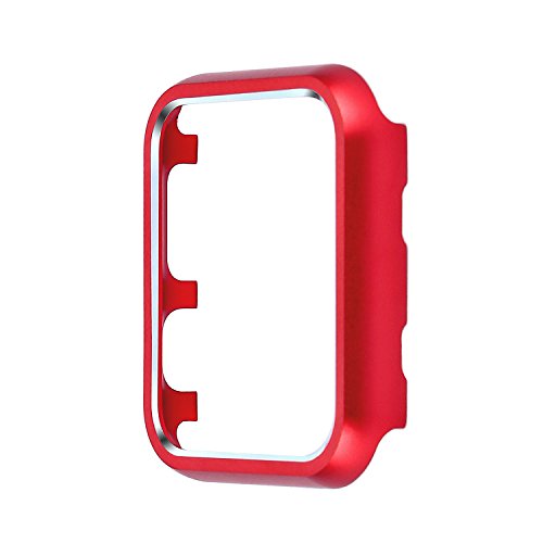 Leotop Compatible with Apple Watch Case 38mm 42mm, Compatible iWatch Bumper Metal Protective Cover Aluminum Alloy Frame Bling Shiny Protector Compatible Apple Watch Series 3/2/1(Matte Red, 42mm)
