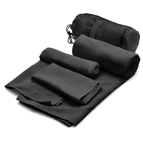 Toalla Microfibra Secado Rápido 3 Pack, Toalla Natacion Super Absorbente Toalla Gym de Baño Suave y Ligero para Natacion, Toalla de Viaje Ligera y Portatil para Natacion, Deporte, Baño, Viajes, Negro