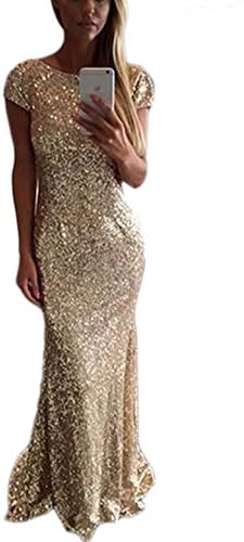 Veilace Women's Gold Sequin Evening Dress Long Backless African Formal Mermaid Prom Dress