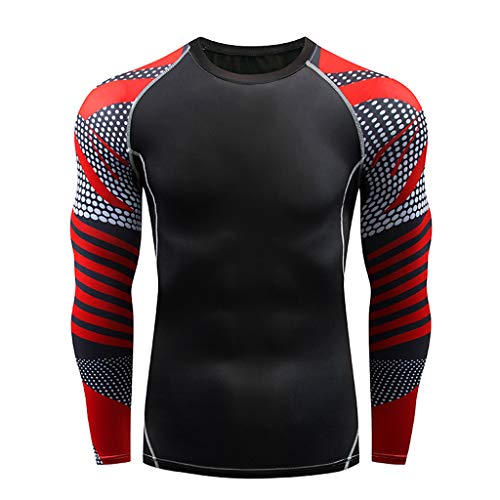 Hotcl Athletic Running Cycling Suit Men's Compression Pants Base Layer Dry Tights Leggings Compression Sport T Shirt Red