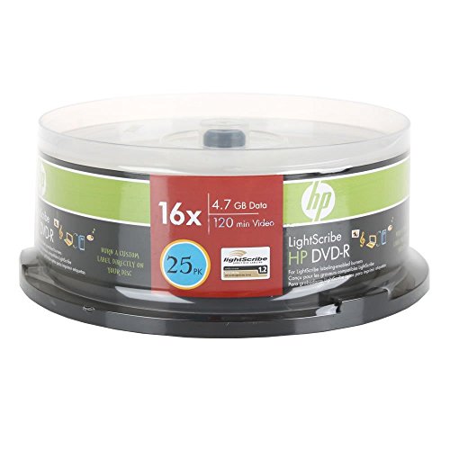 HP LightScribe DVD-R 16X Blank Disc Storage Printable Media 4.7GB 120min - 25pk