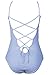 CUPSHE Women's So Breezy Stripe Lace Up One-Piece Swimsuit Beach Suiting Medium Blue