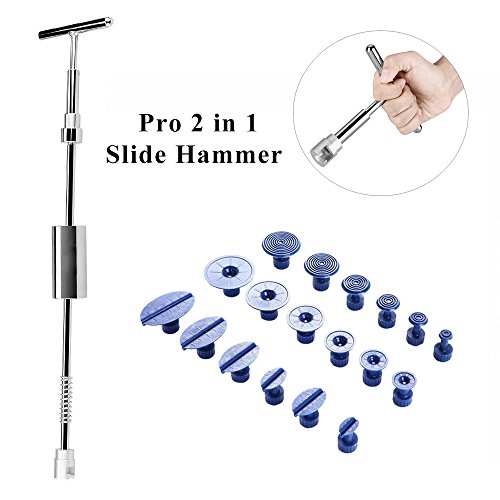 Gliston Stainless Steel Auto Paintless Dent Repair Tools-Puller Pdr Tools Car Body Repair Tools+2 in 1 Dent Removel T Bar Tools