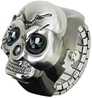 Gleader Bronze Flip-Up Skull Cover Finger Ring Watch Stretchy Watchband for Unisex--Battery Included, Ideal for Skull Lover