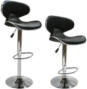 Siam Circus SET of 2 Bar Stools Leather Modern Hydraulic Swivel Dinning Chair Barstools (Black)