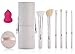 Professional Makeup Brush Set with Stippling Kabuki Foundation and Contour, Blush/Powder, Eyeashadow, Crease Blending, Eyeliner & Brow and Lip Brushes, 9 Pcs, Real & Synthetic Hair, Sponge Travel Case