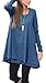 Floral Find Women Long Sleeve A-line Tunic Top Scoop Neck Loose Fit Blouse Shirt Flowy Layered Hem (Blue, XX-Large)