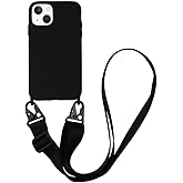CQUUKOI Crossbody Phone Case Compatible with iPhone 16, Cute Soft Silicone Cover with Lanyard Adjustable Shoulder Strap Shockproof Protector Women Girls Black