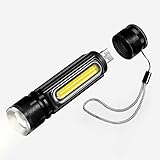 USB Rechargeable Tactical Flashlight,Cofuture Built-in COB Side Light [18650Â Battery Included] and Magnet,Bright 800 Lumens with Cree XML-T6 LED,Zoomable, IP65 Water Resistant,Indoor/Outdoor,Black