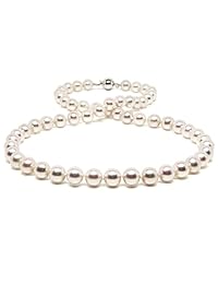 hinsongayle AAA Handpicked Color Blanco Ronda Agua dulce collar de perlas cultivadas (Plata, 18")