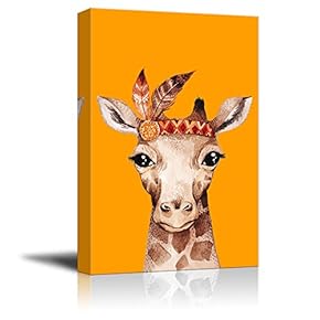 Animal Canvas Wall Art Series - Watercolor Painting Style Giraffe - Giclee Print Gallery Wrap Modern Home Art Ready to Hang - 12x18 inches