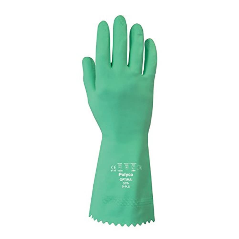 Polyco 327 Optima Chemical Resistant Flock Lined Gloves, Single Pair, Size 10/X-Large, Green