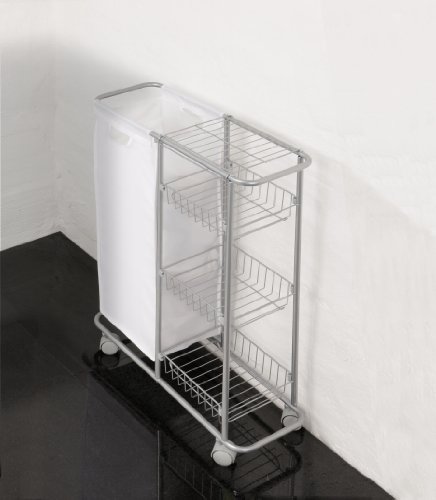 WENKO-12100100-Sammelwagen-Slim-3-Etagen-abnehmbarer-Sack-Fassungsvermgen-28-L-pulverbeschichtetes-Metall-20-x-58-x-80-cm-Grau